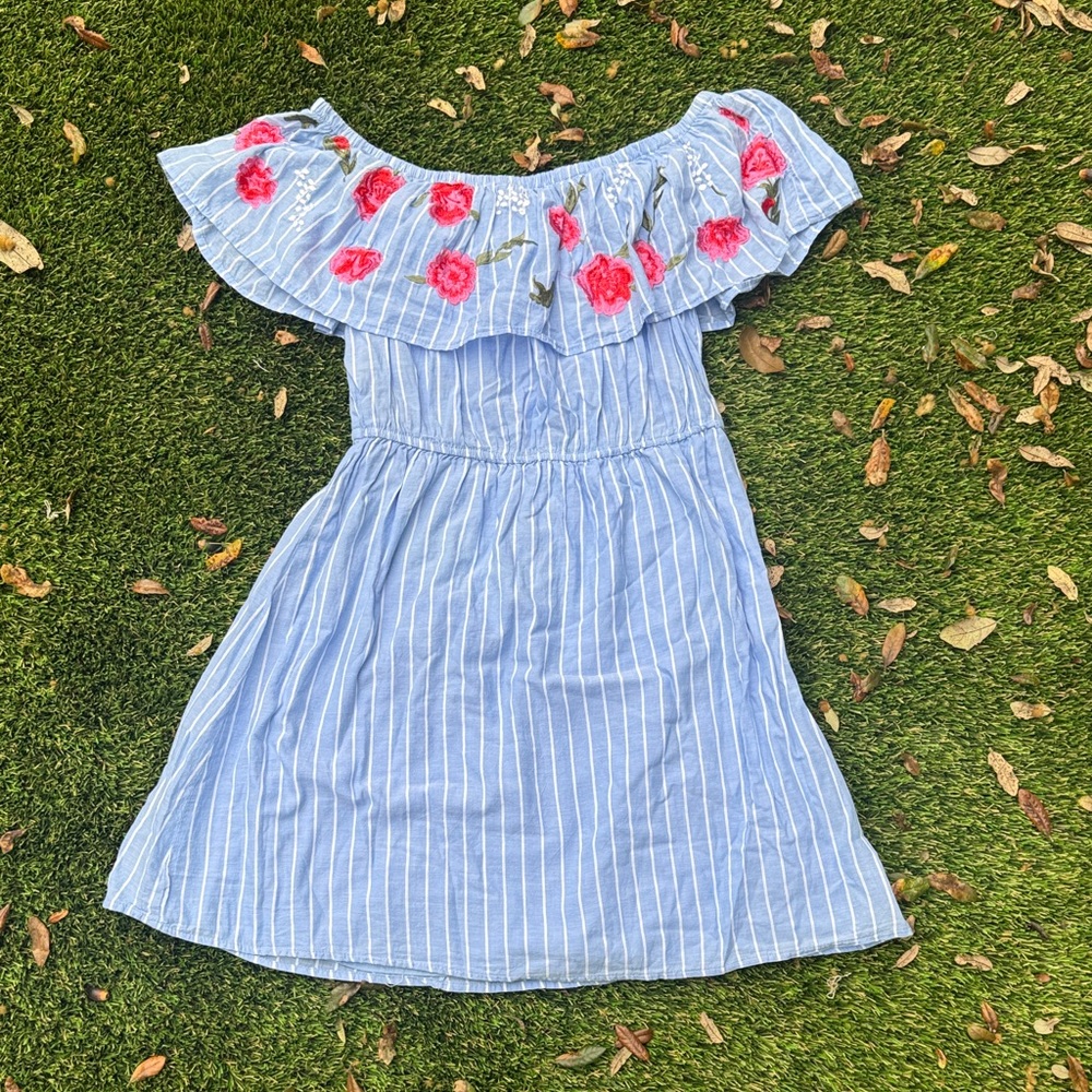 Off-Shoulder Dress with Floral Accents